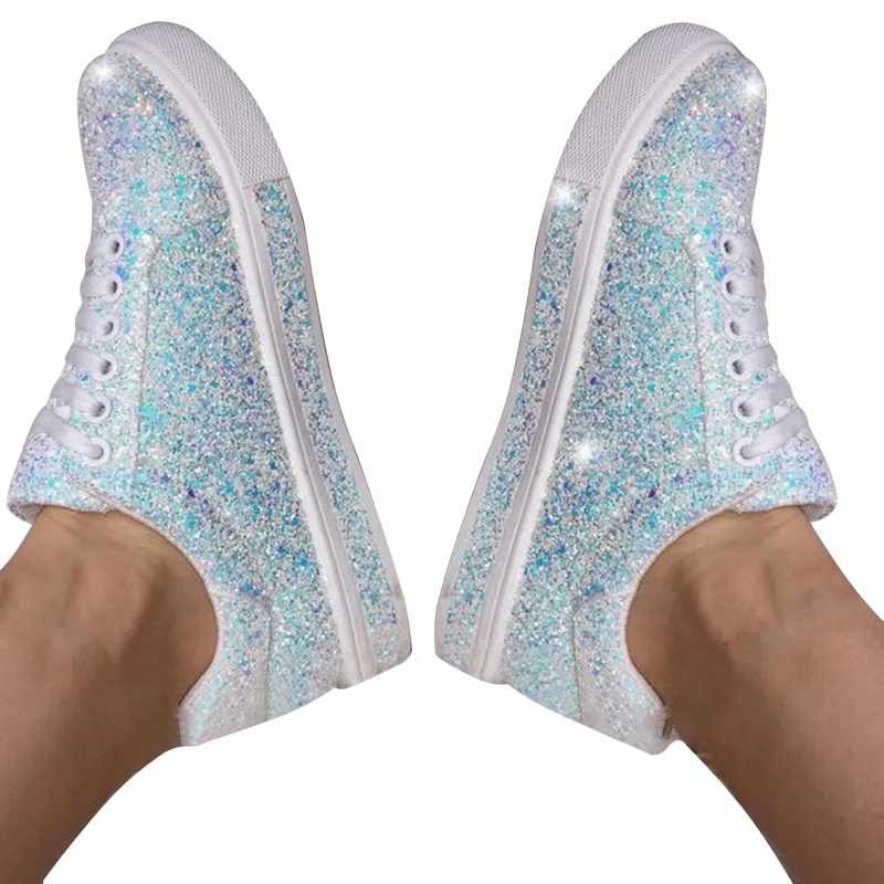 Женская Вулканизированная обувь кроссовки шикарная для девочек Блестящие