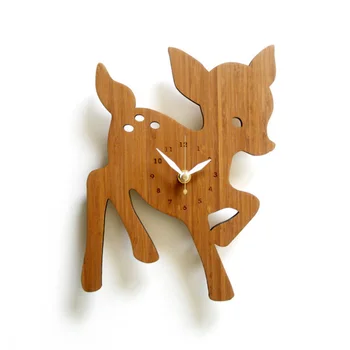 

Natural Bamboo Deer Creative Wall Clock Modern Design Forest Animal Kid Room Home Decor Wall Watch Time Clock