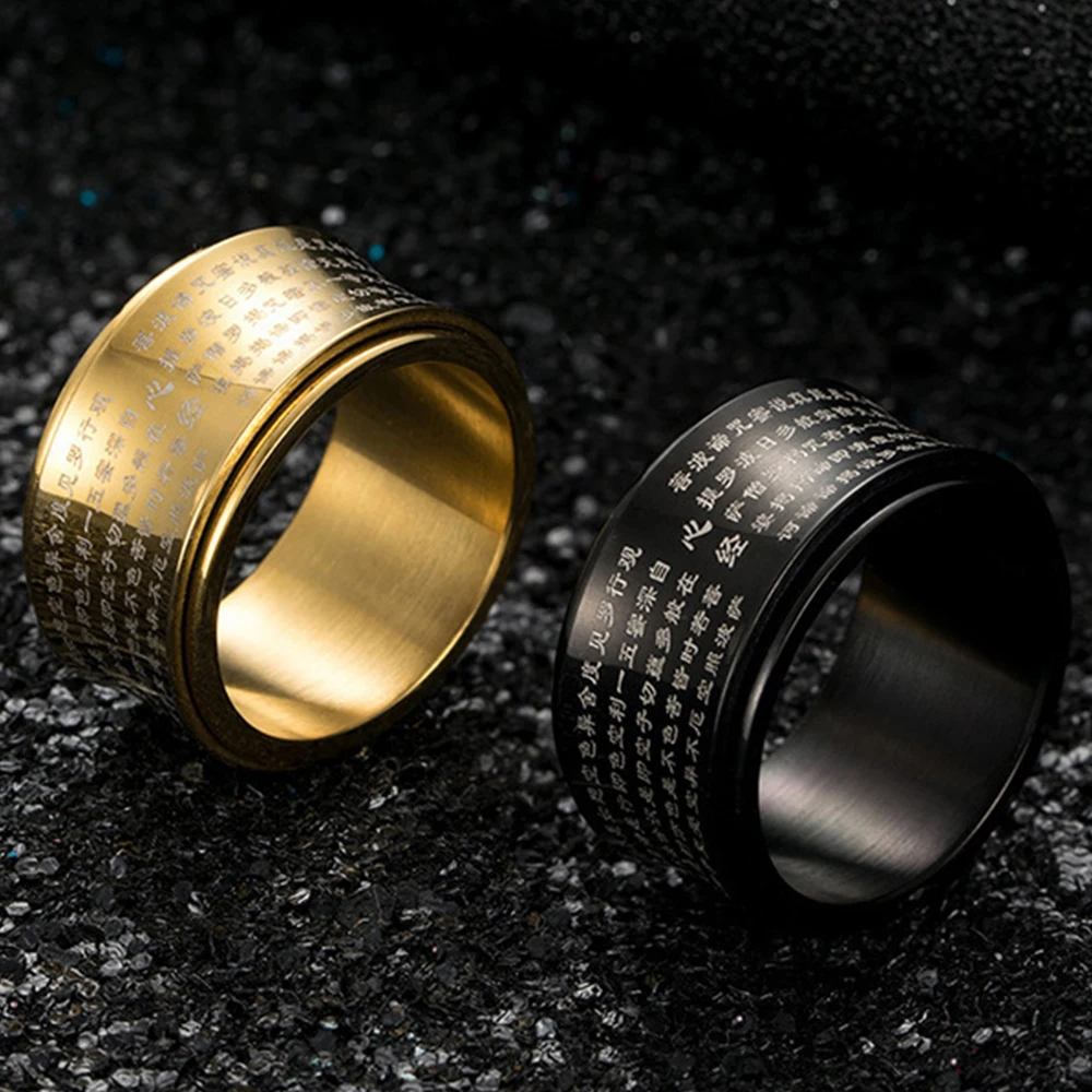 Men's Stainless Steel Chinese Buddhist Great Compassion Mantra Prayer Ring Band finger rings jewelry rings ring jewelry
