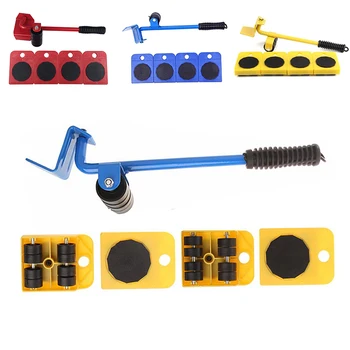 

5PCS Furniture Lifter Heavy Furniture Roller Move Tool Set Professional Wheel Bar Mover Sliders Transporter Kit Trolley
