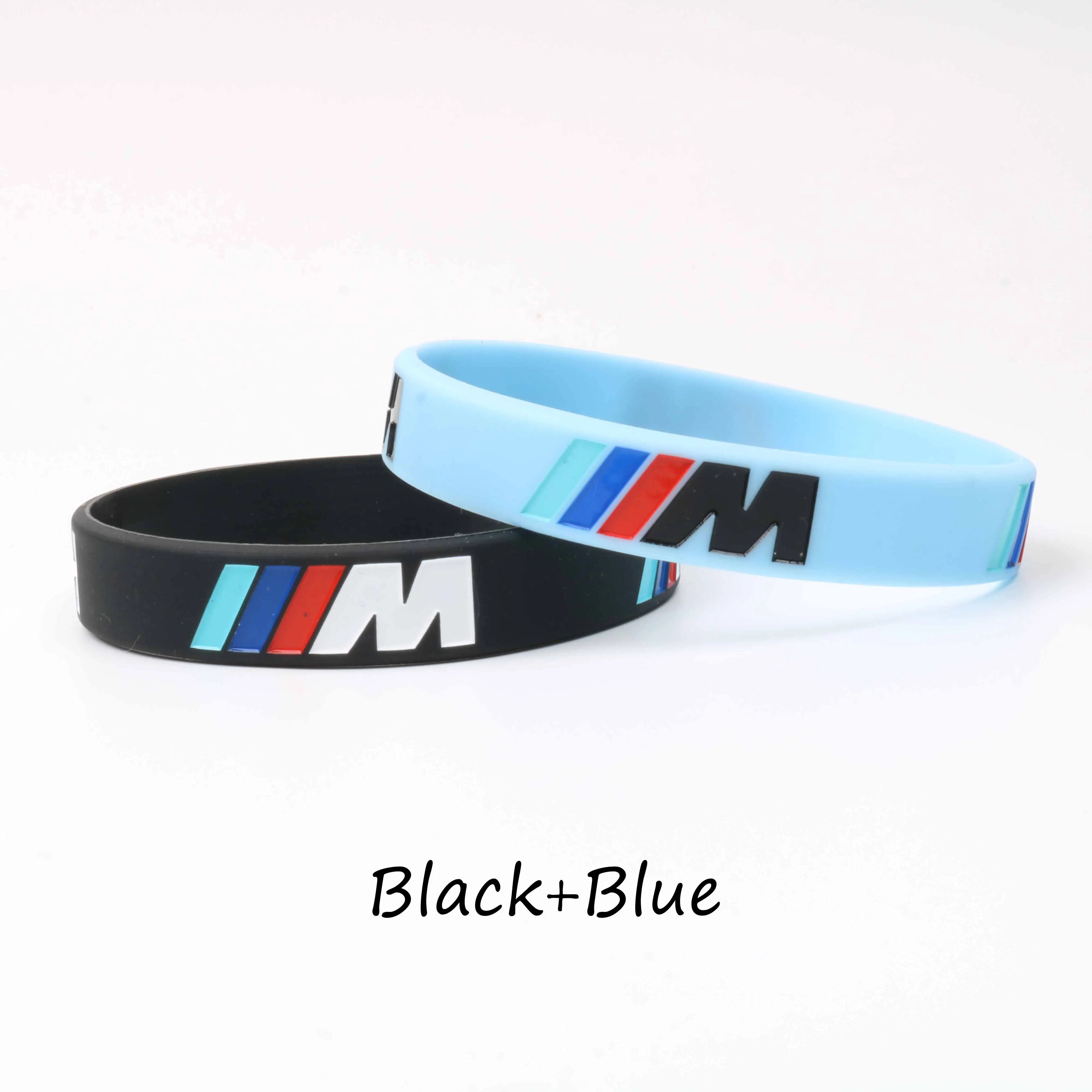 Лидер продаж, 2 шт., модные браслеты с логотипом, спортивные, M power, черный силиконовый браслет, BMW Club Fans M3 M5 M6 Series, 7 цветов, подарки - Окраска металла: Black and Light Blue