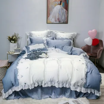 

Aroma Note Korean-style Hipster Pastoral Style Double-Sided 60 Tencel Four-piece Set Embroidery Flower Viscose Bedding Home