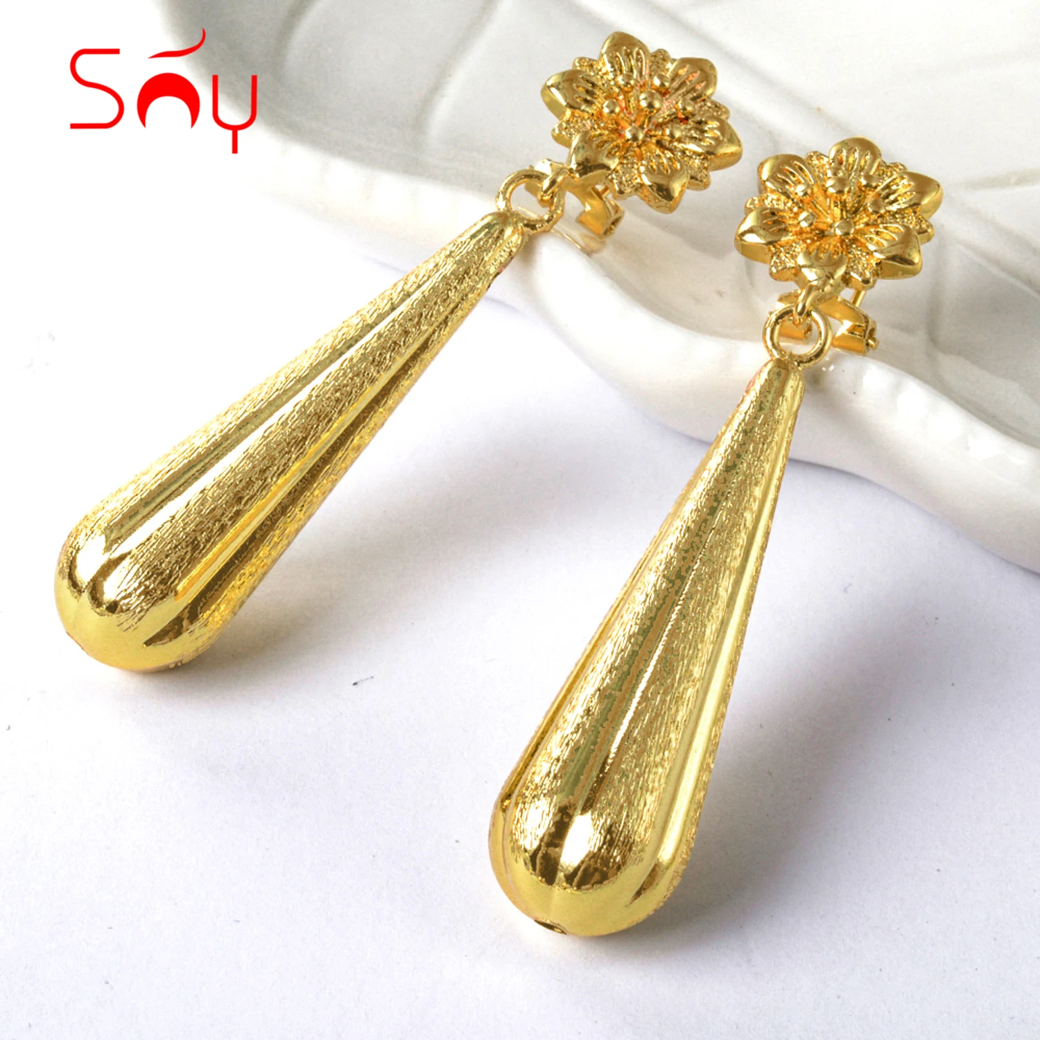 Boucles D'oreilles Pendantes Vintage En Or - Bijou Fantaisie - Occasion Bon état