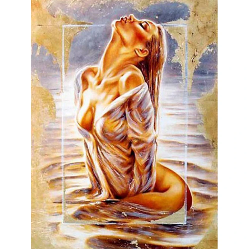 Bricolage-5D-diamant-mosa-que-Sexy-dame-dans-l-eau-la-main-diamant-peinture-point-de