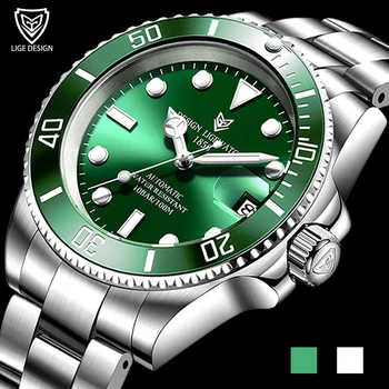 

LIGE Design Brand Luxury Men Watches Automatic Green Watch Men Stainless Steel Waterproof Business Sport Mechanical Wristwatch