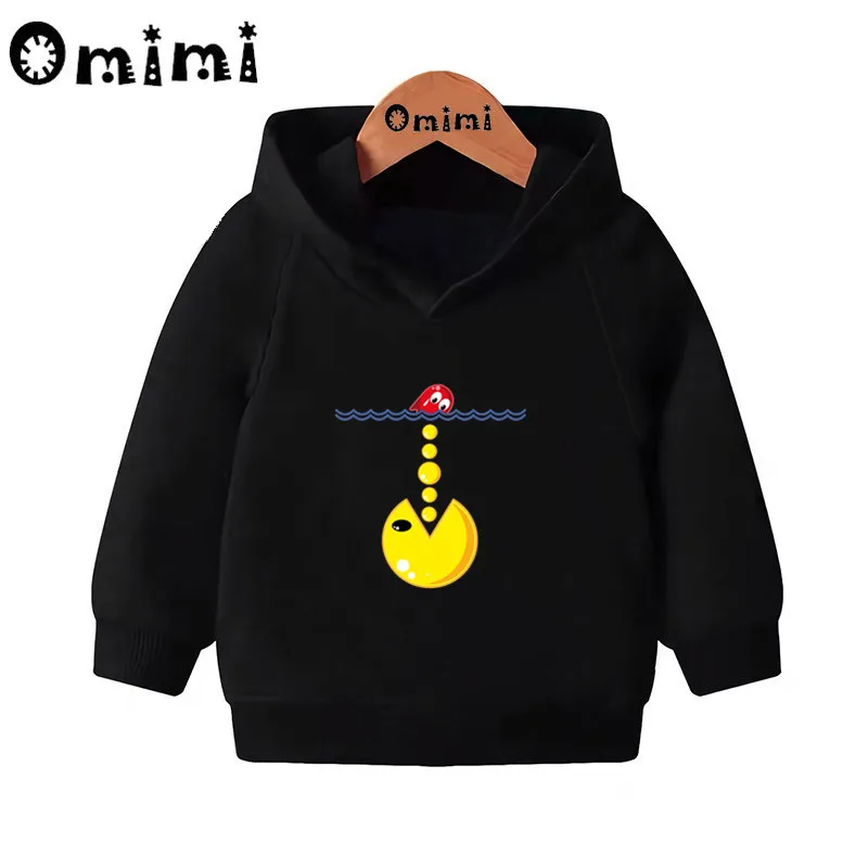 Pac-Man Eat Ghost/милые толстовки с героями мультфильмов детские толстовки с капюшоном крутой пуловер для малышей топы для девочек и мальчиков, осенняя одежда KMT5223 - Цвет: Black-5223G
