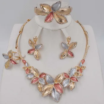 

Dubai Gold Jewelry Sets Nigerian Wedding African Beads Crystal Bridal Jewellery Set Rhinestone Ethiopian Jewelry parure