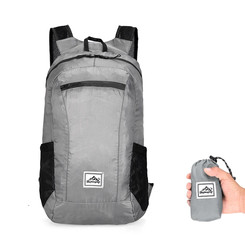 Легкий складной водонепроницаемый нейлон для женщин и мужчин кожаный рюкзак 20L Путешествия Спорт на открытом воздухе кемпинг походная сумка рюкзак - Цвет: Серый цвет