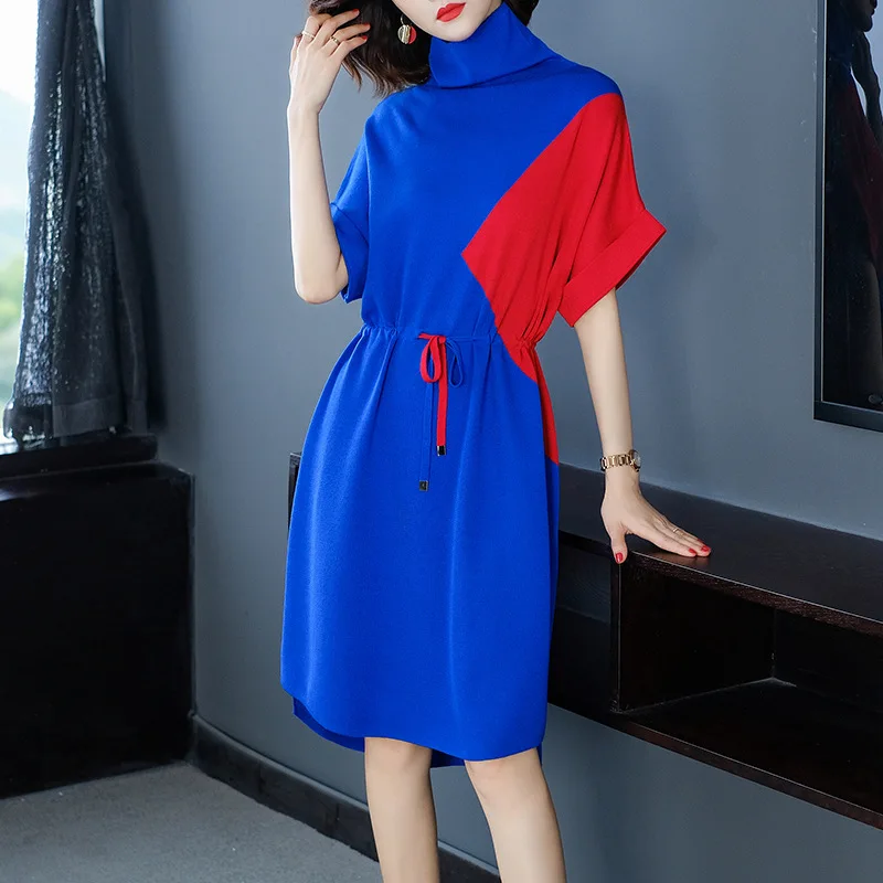 Royal blue Женский свитер дизайнерское подиумное платье осень зима мода хит цвет плюс размер вязаное платье Повседневная водолазка Vestidos 0927 - Цвет: Royal blue