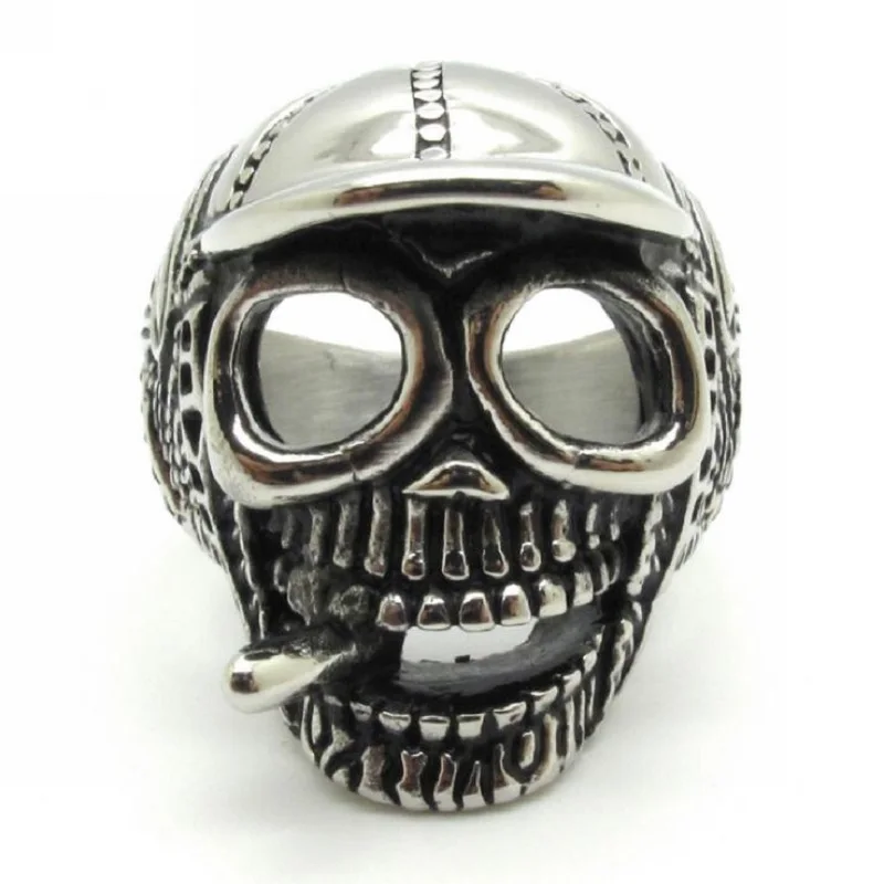 Hot-sale-New-Fashion-Men-s-Hat-Smoker-Cool-Skull-Silver-Ring-316L-Stainless-Steel-Jewelry (2)