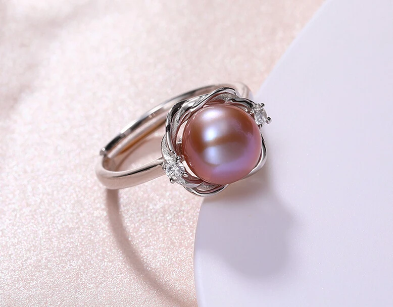 430 8-9mm plump pearl powder with strong luster, purple fresh water pearl ring