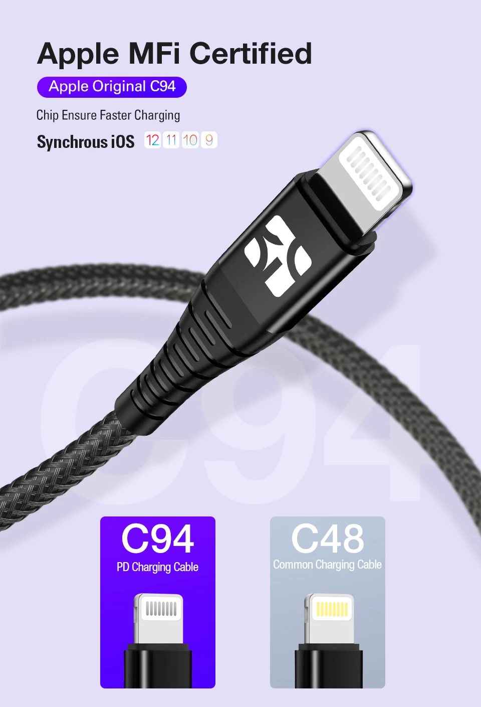 Coolreall PD USB C to Lightning Cable Fast Charging 36W MFi Certified C94 For iPhone X XS XR 8Plus MAX iPad Pro Macbook USB Cord