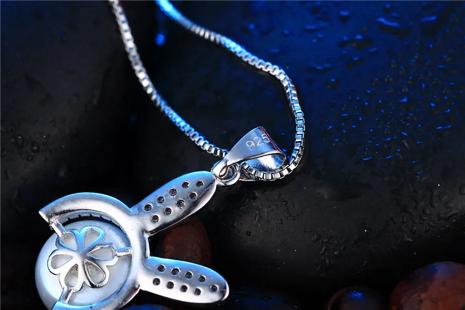 Dainashi High Quality Genuine Natural Freshwater Pearl Necklace Women 925 Sterling Silver Zircon Rabbit Pendant Necklace
