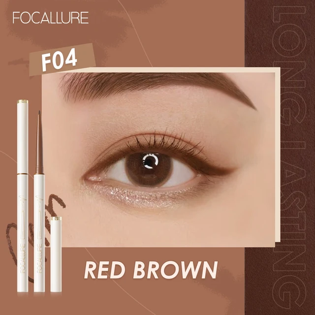 FOCALLURE Waterproof Eyeliner Gel Pencil Red Brown Ultra-slim 1.7mm Soft Easy Wear High Pigment Professional Lasting Eyes Makeup F04 Red Brown