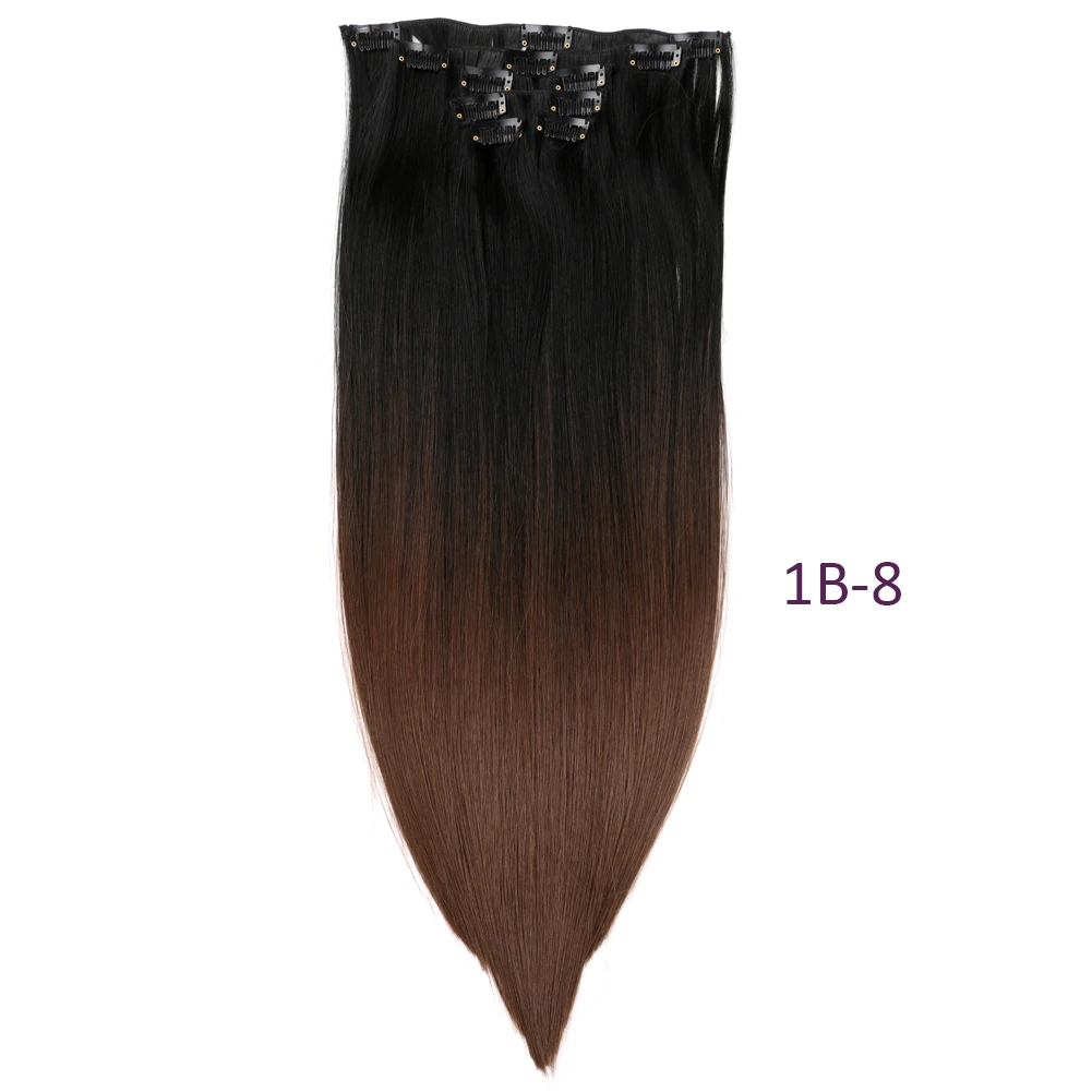 9 цветов, 12 клипс, 22 дюйма, длинные прямые синтетические волосы для наращивания на заколках, высокотемпературное волокно, черные, коричневые шиньоны