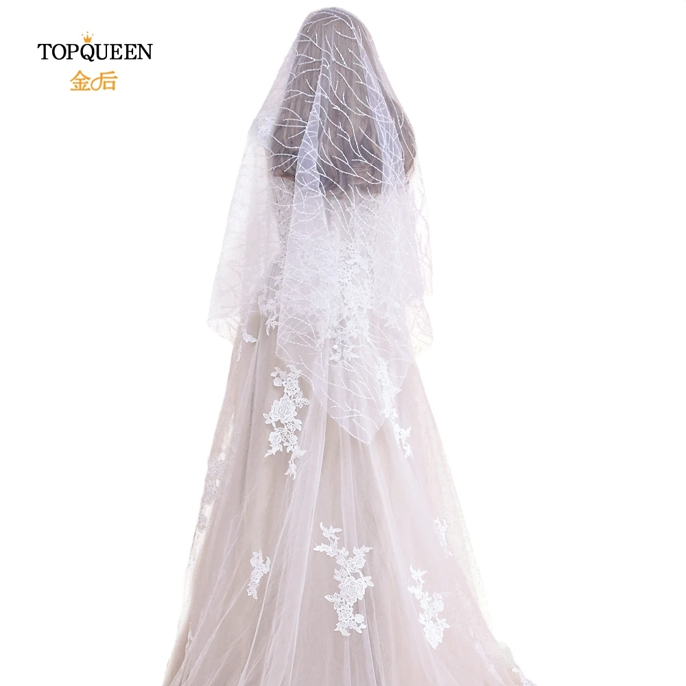 

TOPQUEEN Glitter Hot Sale Sparkling High Quality 1 Layer Wedding Veils White/ Ivory Bridal Accessories Cheap Sale VB10