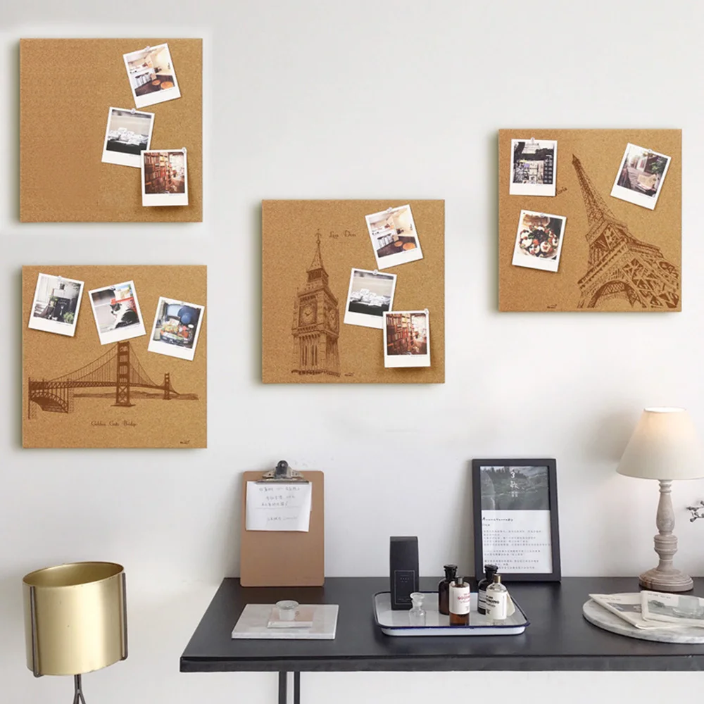 

35 * 35cm Cork Board Tiles Square Mini Wall Bulletin Board with Snap Hook Pin Board Decoration for Photo Notes Creative Gifts