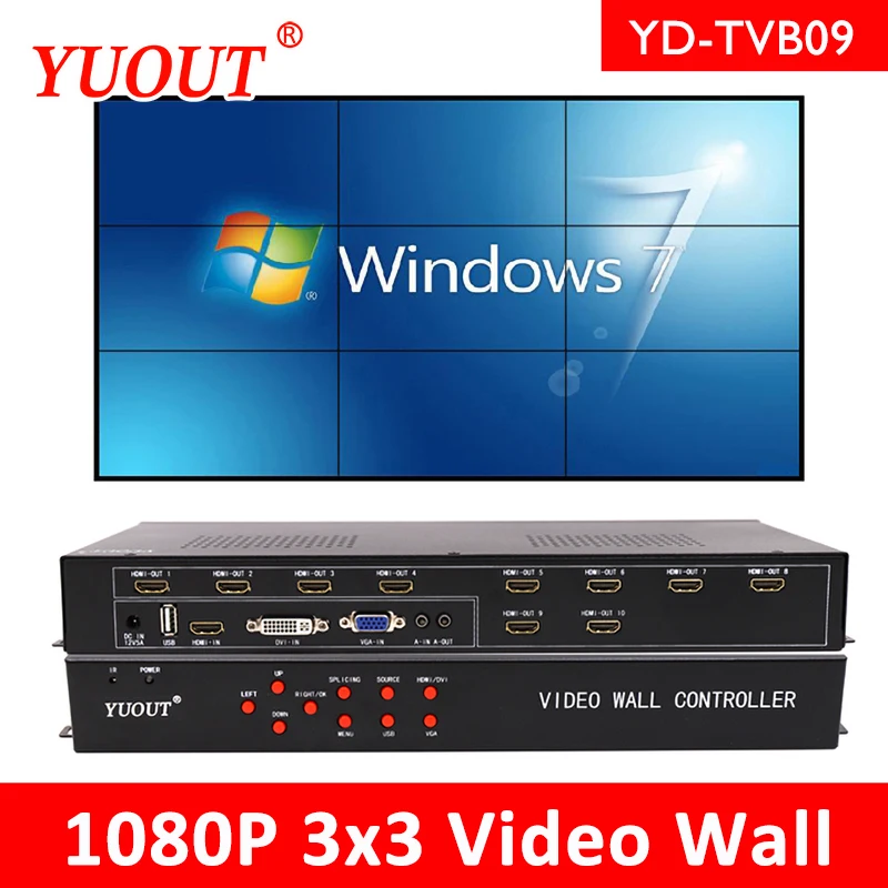 YUOUT YD TVB09 2x4 HDMI видео настенный контроллер 3x3 + VGA DVI USB светодиодный/ЖК дисплей