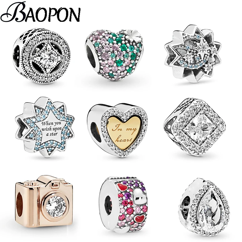 2 шт./лот Любовь Сердце камера звезда кристально & Ясно CZ Подвески Бусины Подходят бренд браслет и ожерелье DIY