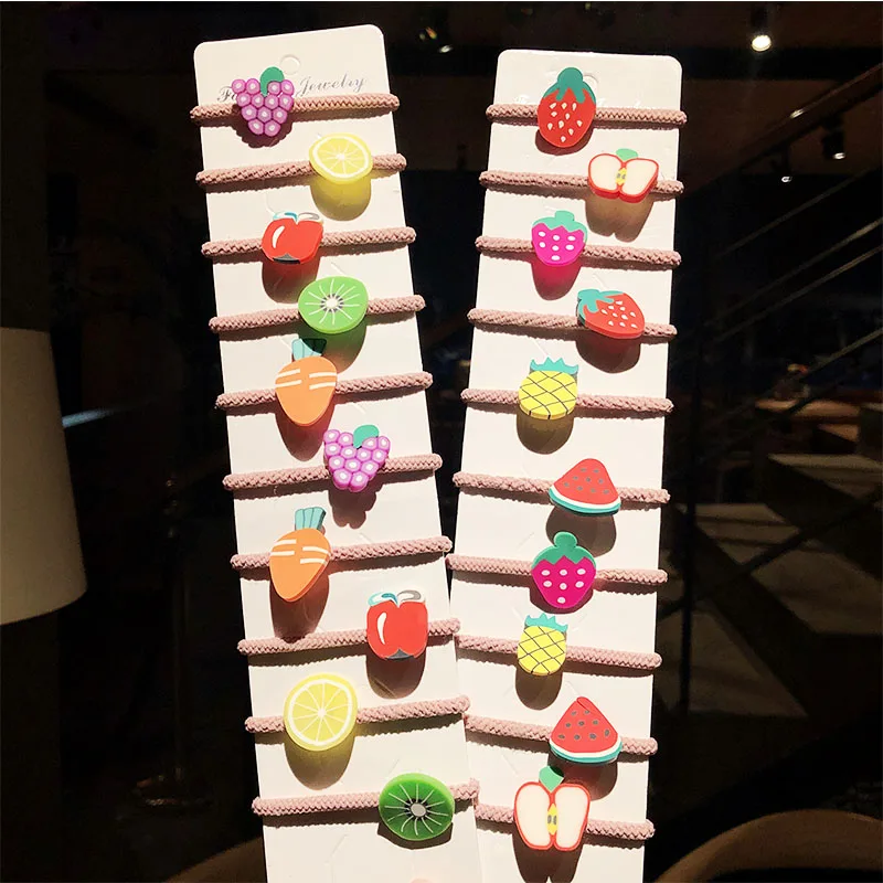 10PCS/Set New Girls Cute Fruits Elastic Hair Bands Children Ponytail Holder Sweet Rubber Bands Headband Kids Hair Accessories