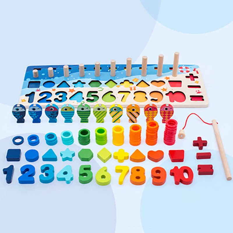 Baby toys Preschool Wooden Montessori busy board Feature math fishing Game preschool Baby Kids Development Practice and Senses