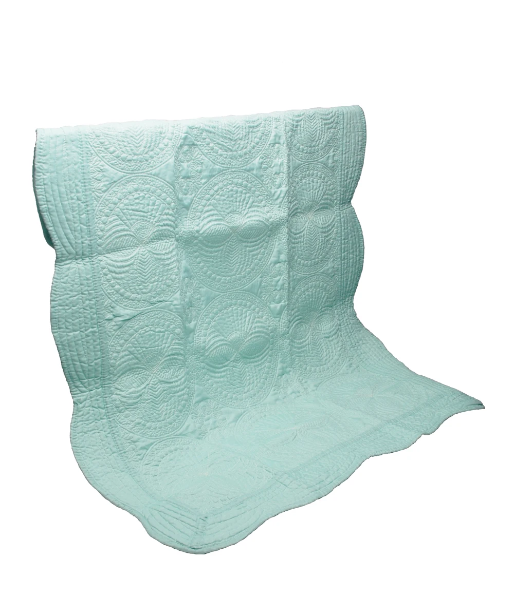 mint 3pcs Quilted Patterns Baby Blanket, Blanket Towel With Scalloped Cotton,Medium Size Kids Bath Towel DOM109538 - Color: mint