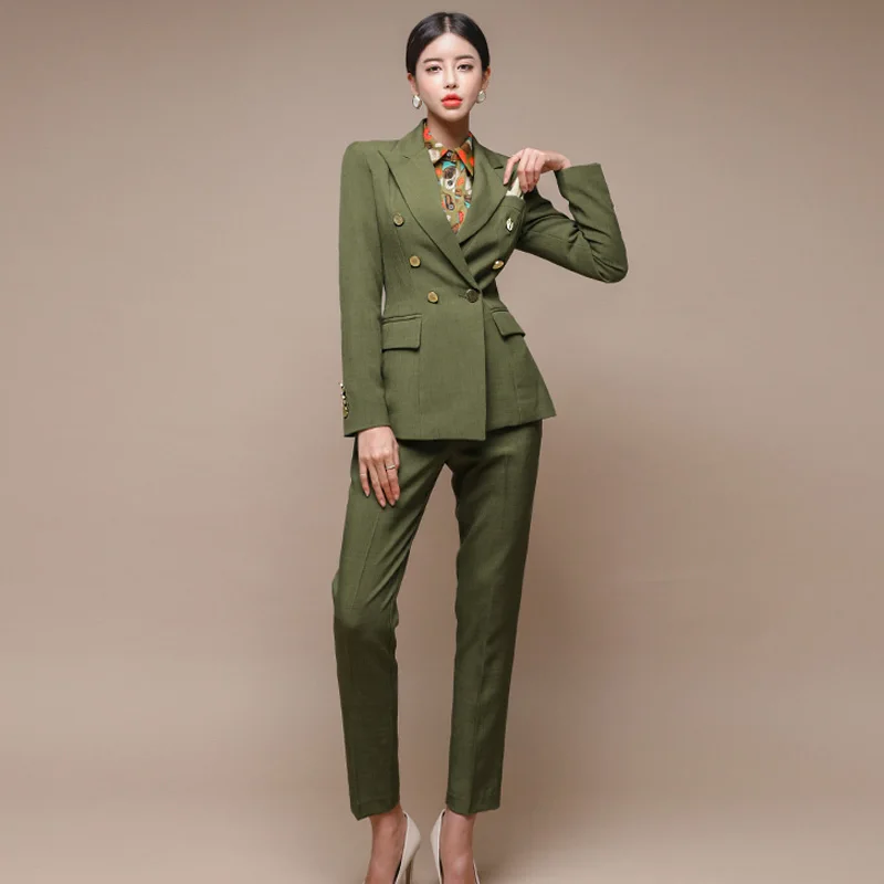New Runway Fashion 2 Piece set women business work wearing pant suits Office Lady set suits