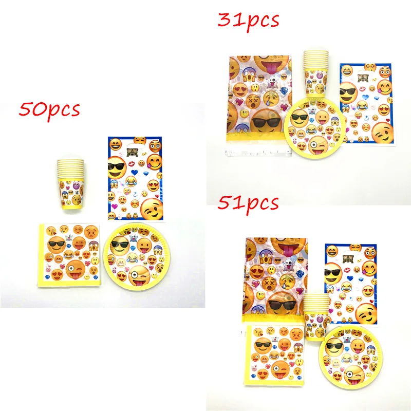 

51pcs/lot Emoji Happy Birthday Funny Decorations Disposable Party Supplies Emoji Gift Bags Plates Cups Napkins Tablecloth Supply