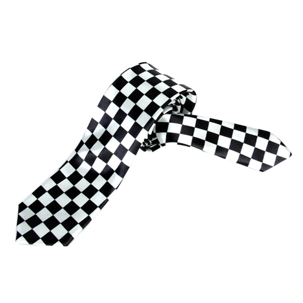 Fashion Checks Plaid Unisex Neck Tie Skinny Necktie Black White Accessories