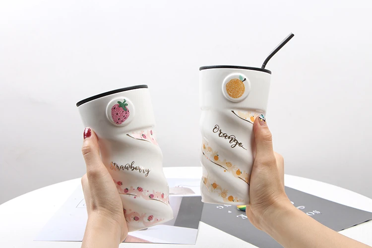 Персонализированная креативная керамическая чашка для девушек, большая емкость, 500 мл, чашка для молока, кофе, для офиса, милая чашка для молока, чашка для воды, отправка соломы