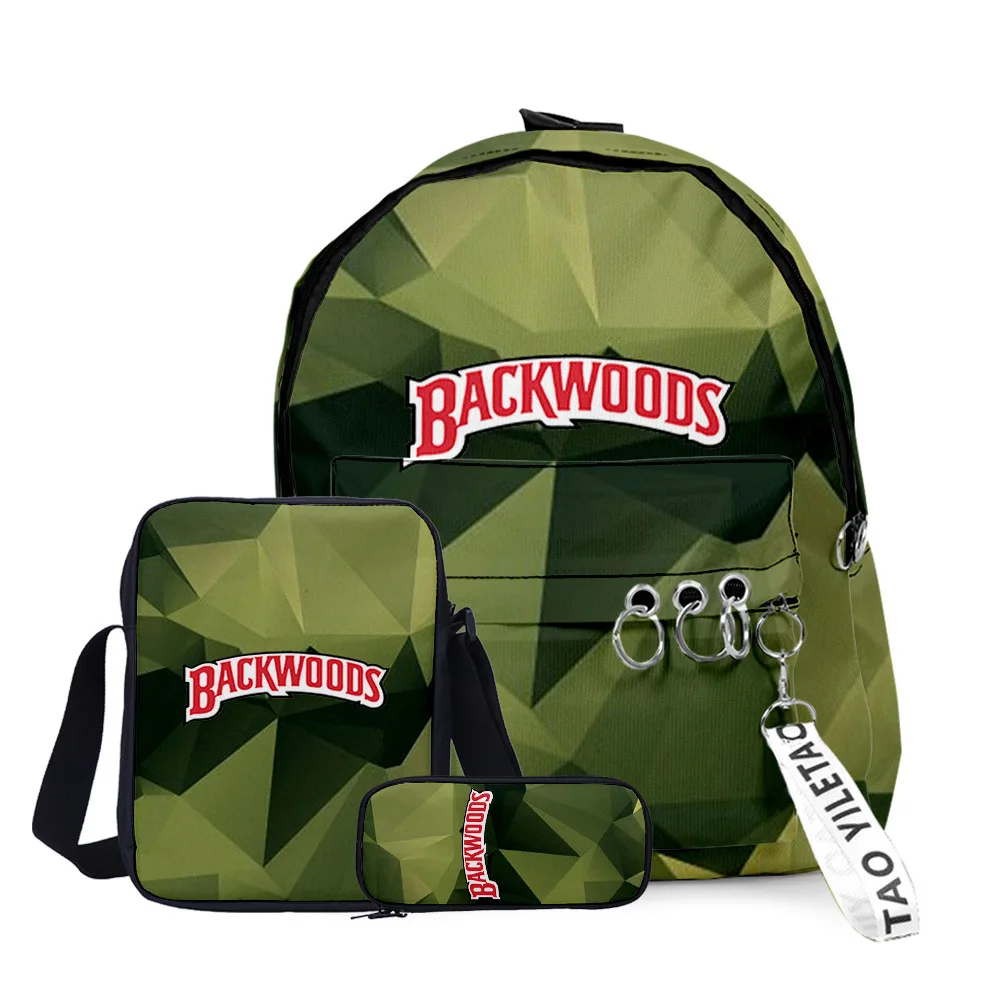 3D Printed Backwoods Backpack 3pcs Set Slash Zipper Backpack3d Printed Backpack School Student Casual  Laptop Bag