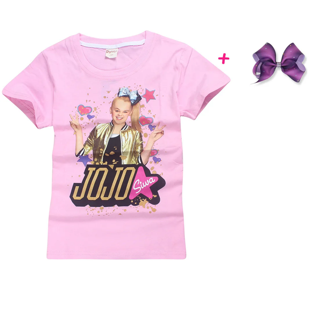 Children Summer t shirt girls boys Clothes jojo siwa Clothing Short Sleeve T-shirt Kids Cartoon Cotton Tshirt Tops Tees gray - Цвет: S8356-pink