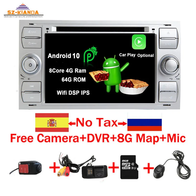Бесплатная доставка Android 10 0 Автомобильный DVD плеер для Ford Focus Kuga транзит Wifi 3G GPS