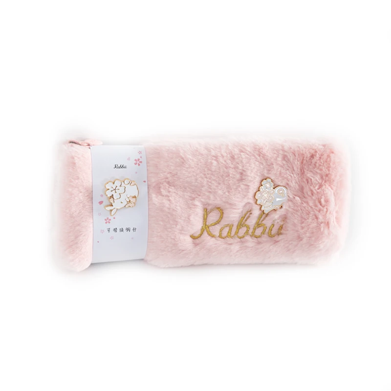 Розовый плюшевый Чехол-Карандаш для девочек Kawaii, чехол-карандаш на молнии для студентов, плюшевый чехол-карандаш, канцелярская сумка для ручек, товары для школы