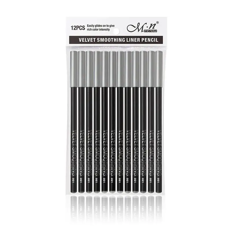 

12pcs/set Waterproof Eye Liner Beauty Cosmetic Smooth Black Shade Make Up Pencil Eyeliner Sets T9A3