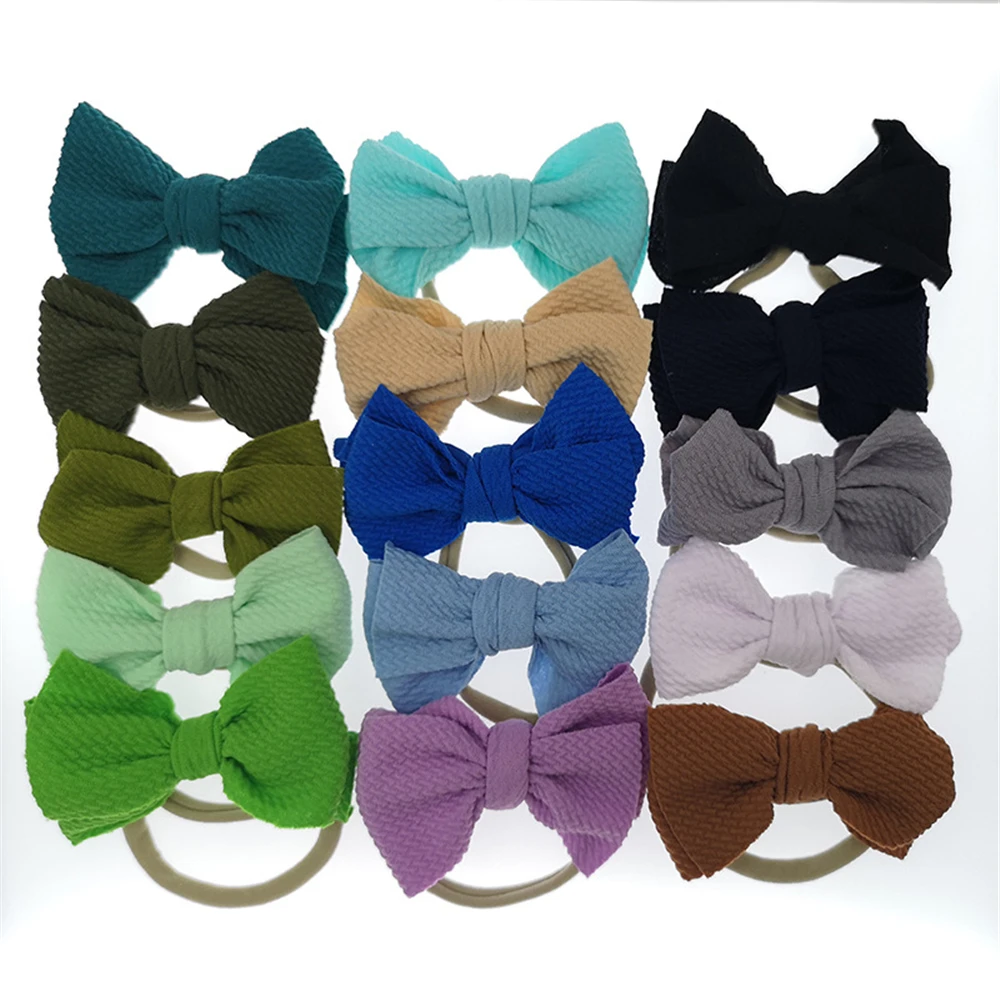 

New 3.5" Baby Solid Waffle Hair Bow Elastic Nylon Headband DIY Elastic Hairbands Spring Newborn Kids Hair Accessories For Girls