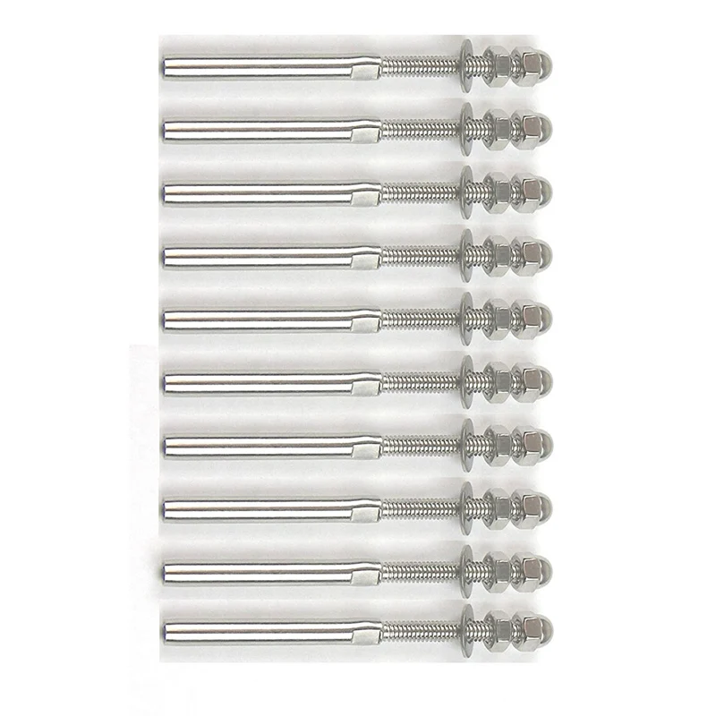

10 pcs Stainless Steel Cable Railing End Fitting Terminal - Stud End Fitting- Right Hand Swage- 1/8 INCH Cable - Hand Rail - Dec