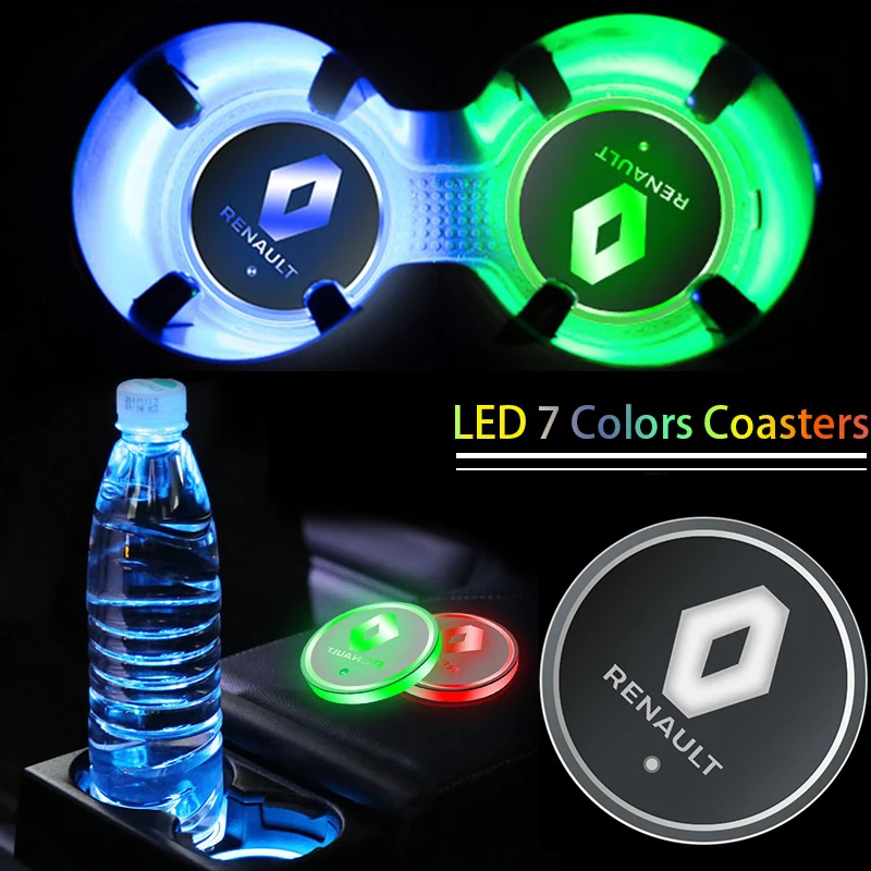 

1pcs USB Car Led Water Cup Light Mat Auto Logo Lamp Pad For Renault Megane 2 3 Duster Logan Clio Laguna 2 Captur Auto Goods