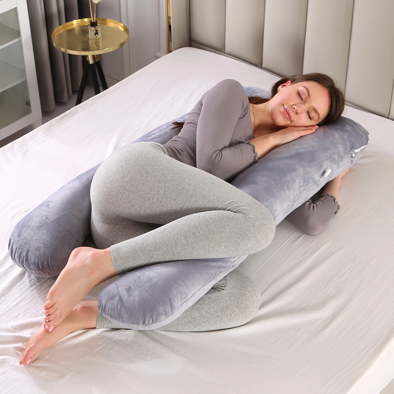 Almohadas de maternidad en forma de U para mujeres embarazadas, ropa de cama de lado, almohada para el cuerpo, envío directo