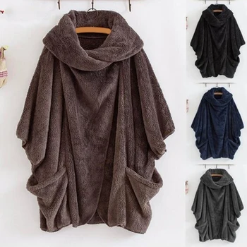 

2019 Autumn Winter Women Pockets Thick Casual Plush Hoodies Sweatshirt Casual Loose Warm Hooded Hoodie Pullover