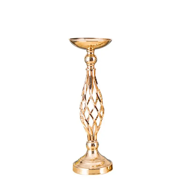 Gold Flower Vases Candle Holder Rack Stand Wedding Decoration Road Lead Table Centerpiece Pillar Party Event Candlestick