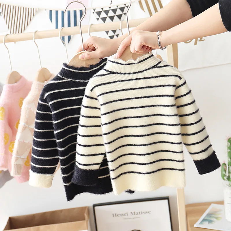

Girl'S Sweater Base Shirt Children Female Baby Winter New Style Mink Cashmere Elasticity Tight-Fit Sweater Western Style Fashion