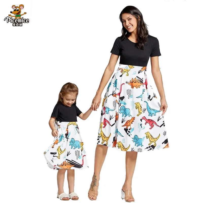 Family Look Mother Daughter Dresses Casual Short Sleeve Patchwork Floral Long Dress For