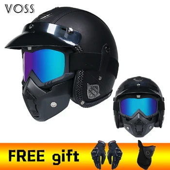 

Free Shipping Latest VOSS Retro Motorcycle Helmet capacetesPU Leather Open Face 3/4 Chopper Bicycle Helmet DOT jet helmet