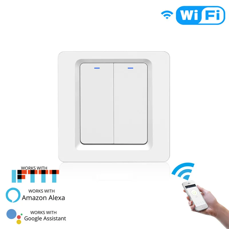 WiFi умный Домашний Светильник, кнопочный переключатель Smart Life/приложение Tuya, дистанционное управление, работает с Alexa Google Home для голосового управления - Комплект: 2 Gang
