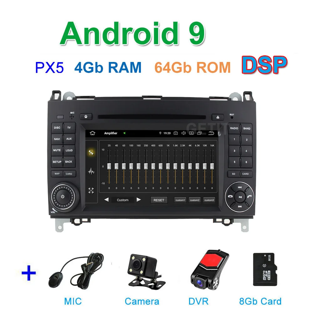 DSP 64G PX6 Android 9,0 автомобильный DVD мультимедиа радио gps для Mercedes Benz B200 W169 W245 Viano Vito W639 Sprinter W906 - Цвет: DSP PX5 CAM DVR SD