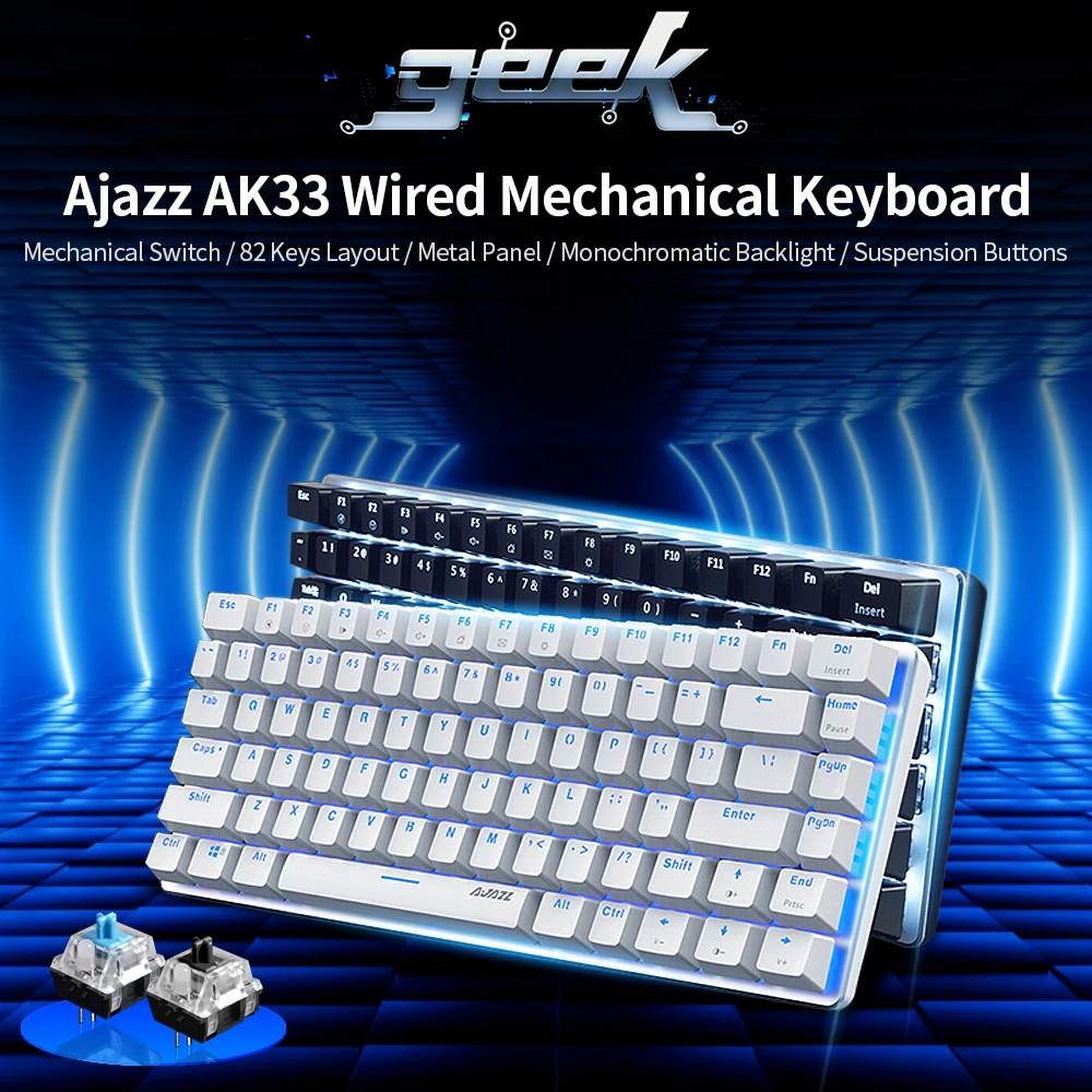 AK33 Weiße LED-beleuchtete USB-Kabel Mechanische Gaming-Tastatur mit 82 Tasten Kompakte Mechanische Gaming-Tastatur mit Anti-Ghosting-Tasten Hoopond Mechanische Tastatur Roter Schalter, weiß 