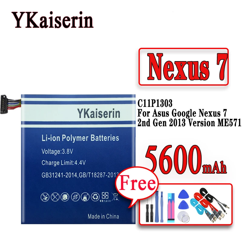 Сменный аккумулятор ykaisсеребрин 5600 мАч C11P1303 для Asus Google Nexus 7 &quot7 II 2 2nd Gen 2013 ME571 ME57K