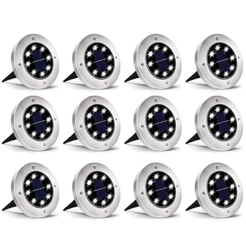 

8 LED Solar Ground Lights Outdoor Waterproof Landscape Disk Lamp for Garden Pathway Yard Deck Patio Walkway 12 Packs