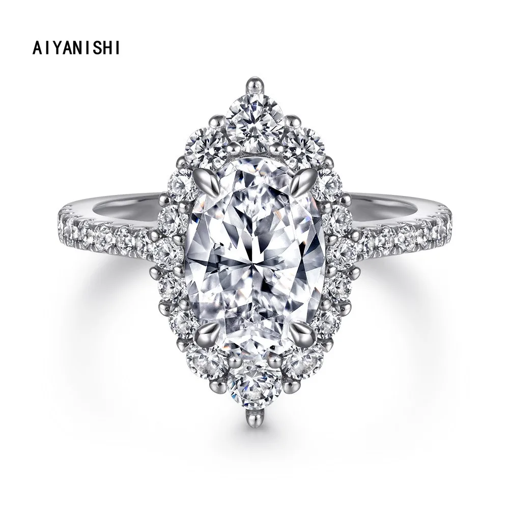 

AIYANISHI 925 Sterling Silver 2.5CT Halo Rings for Women Bridal Engagement Wedding Silver Rings Anniversary Promise Ring Jewelry
